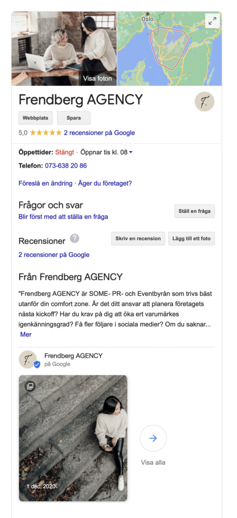 Google my business av Frendberg agency blogg