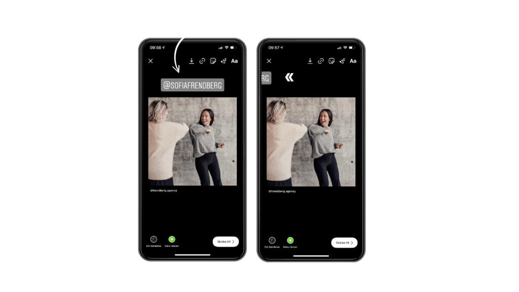 två mockup bilder på iPhone med Frendberg Agency Instagram story hack